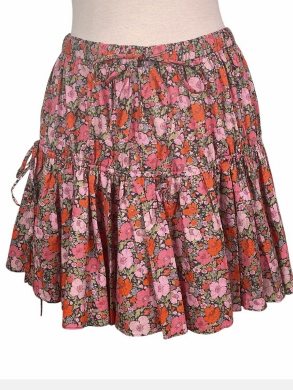 J Crew Liberty Fabric Floral Tiered Mini Skirt in Pink and Orange